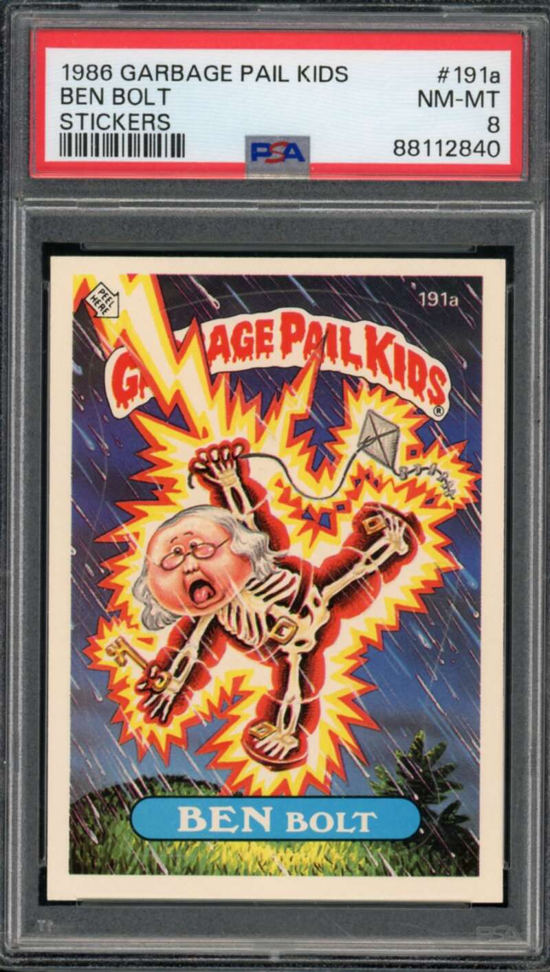 Ben Bolt Stickers Card 1986 Garbage Pail Kids #191a PSA 8 Image 1