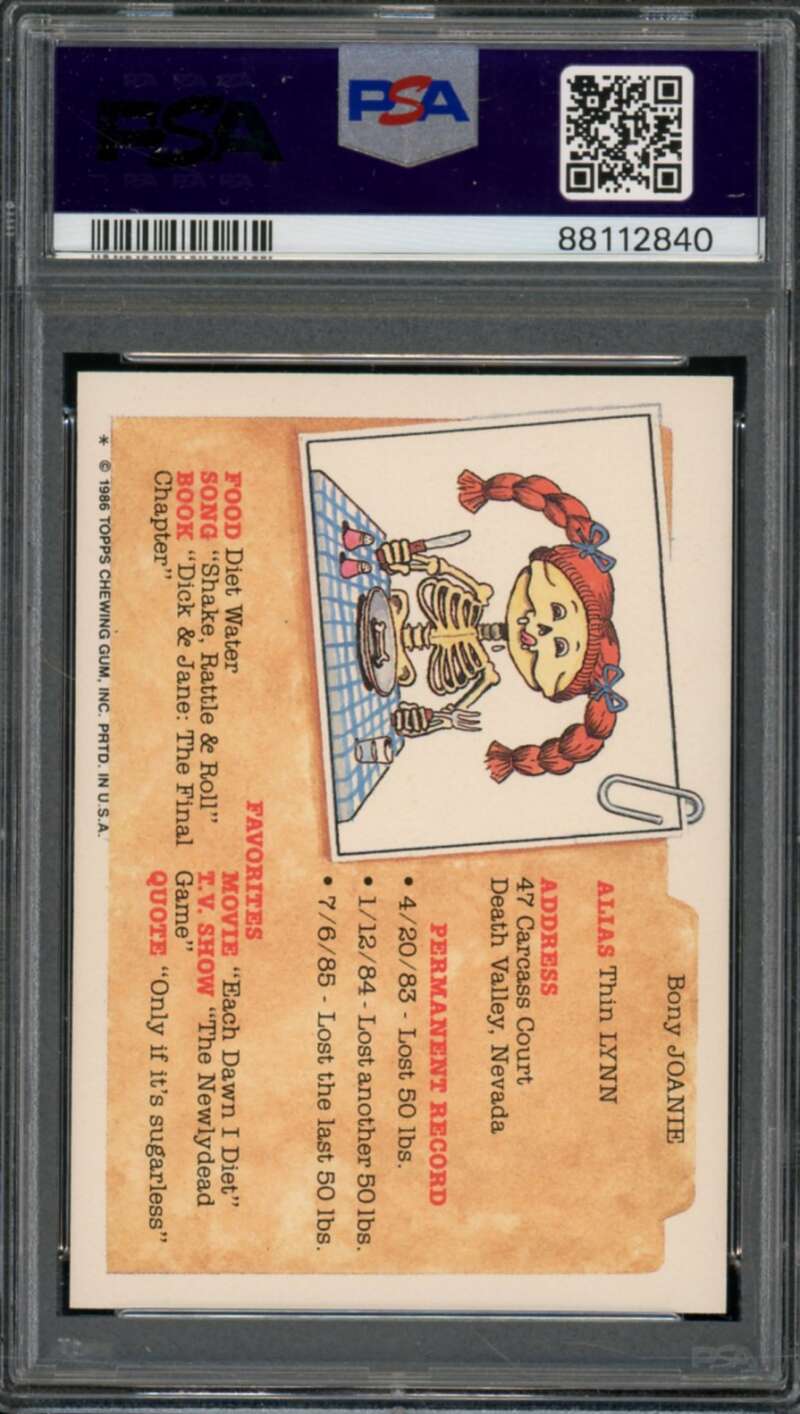 Ben Bolt Stickers Card 1986 Garbage Pail Kids #191a PSA 8 Image 2