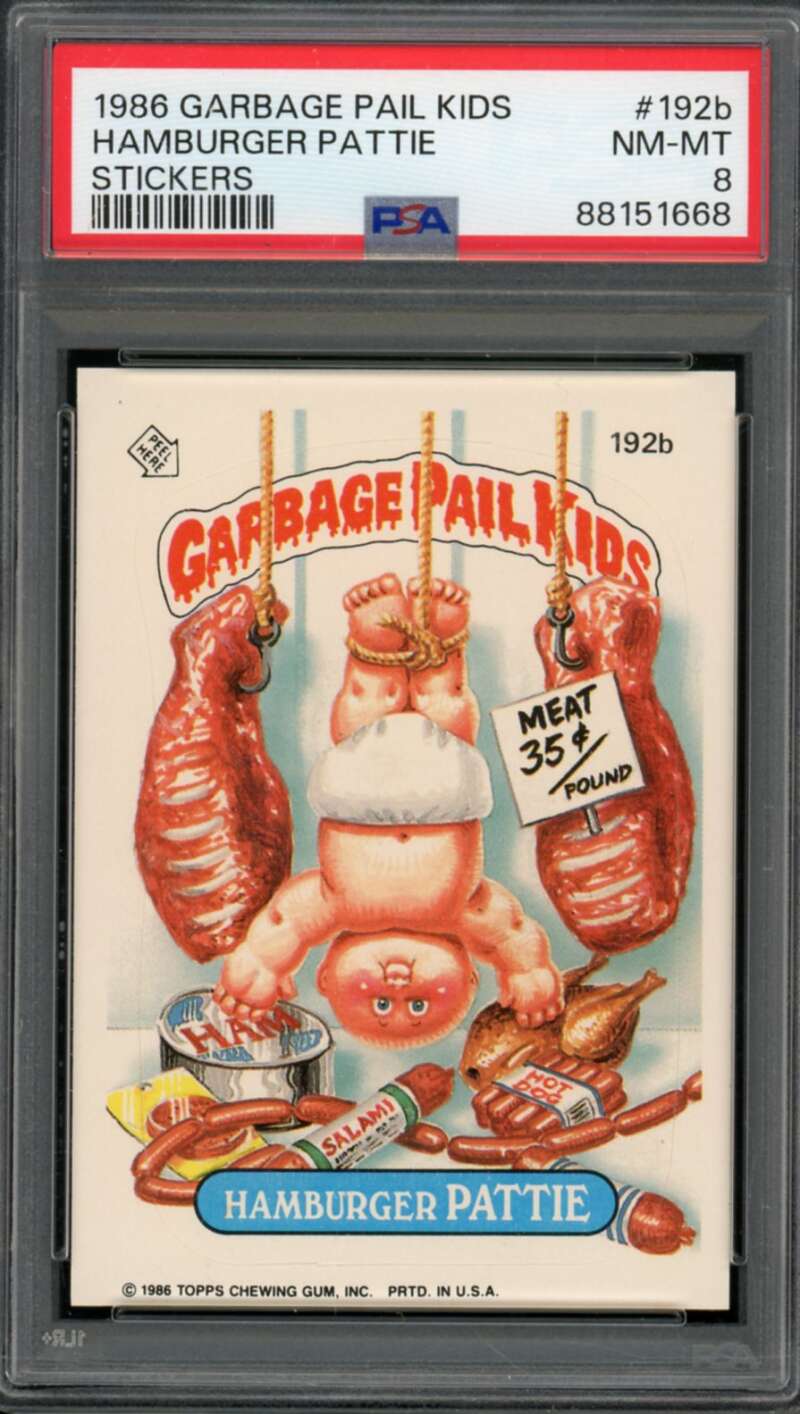 Hamburger Pattie Stickers Card 1986 Garbage Pail Kids #192B PSA 8 Image 1