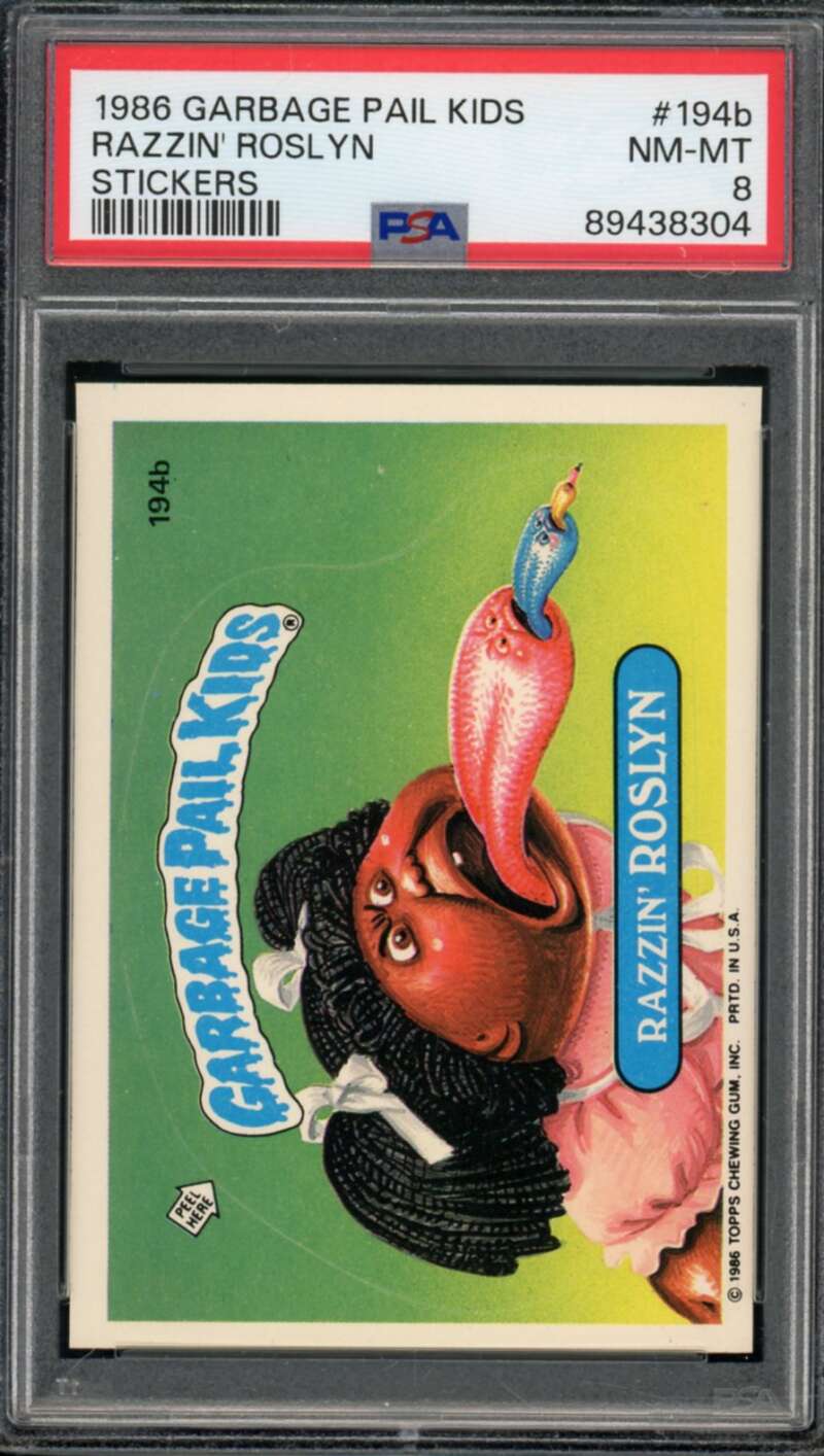 Razzin' Roslyn Stickers Card 1986 Garbage Pail Kids #194b PSA 8 Image 1