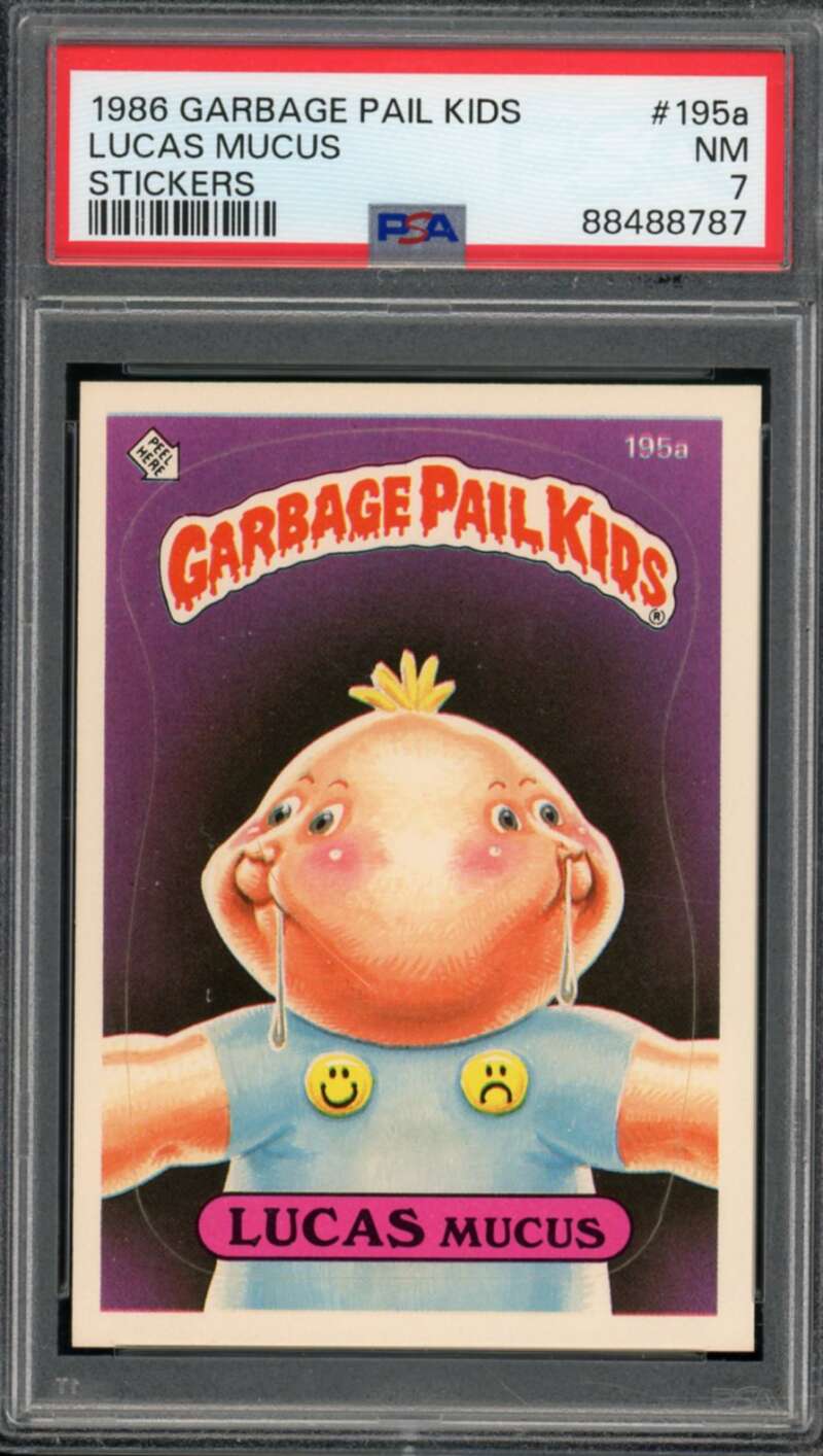 Lucas Mucus Stickers Card 1986 Garbage Pail Kids #195a PSA 7 Image 1