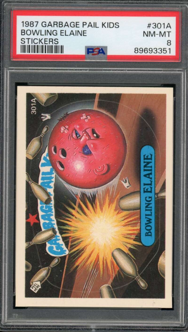 Bowling Elaine Stickers Card 1987 Garbage Pail Kids #301a PSA 8 Image 1