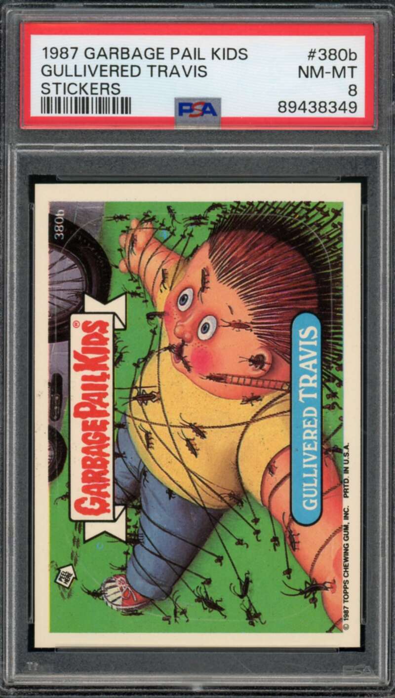 Gullivered Travis Stickers Card 1987 Garbage Pail Kids #380b PSA 8 Image 1