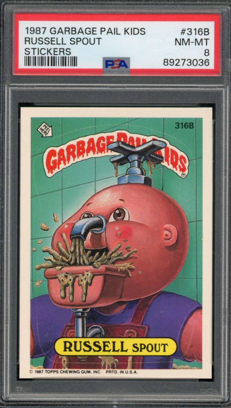 Russell Spout Stickers Card 1987 Garbage Pail Kids #316b PSA 8 Image 1