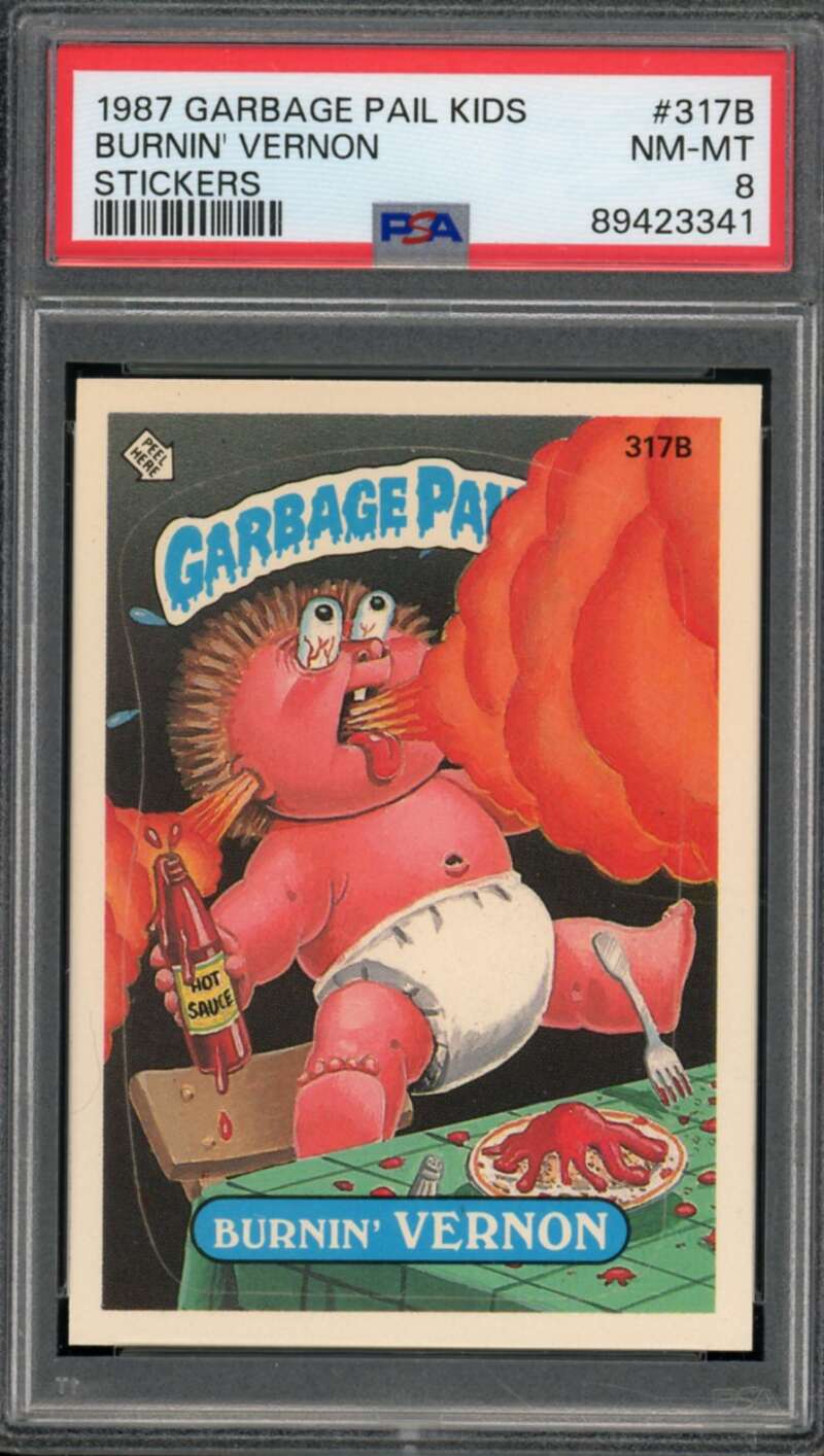 Burnin' Vernon Stickers Card 1987 Garbage Pail Kids #317b PSA 8 Image 1