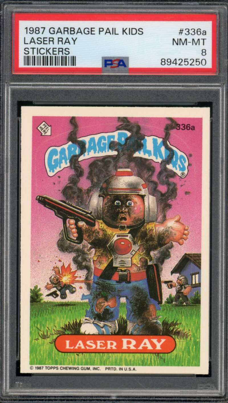 Laser Ray Card Stickers 1987 Garbage Pail Kids #336a PSA 8 Image 1