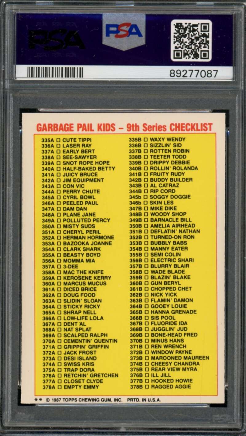 Early Bert Stickers Card 1987 Garbage Pail Kids #337a PSA 8 Image 2