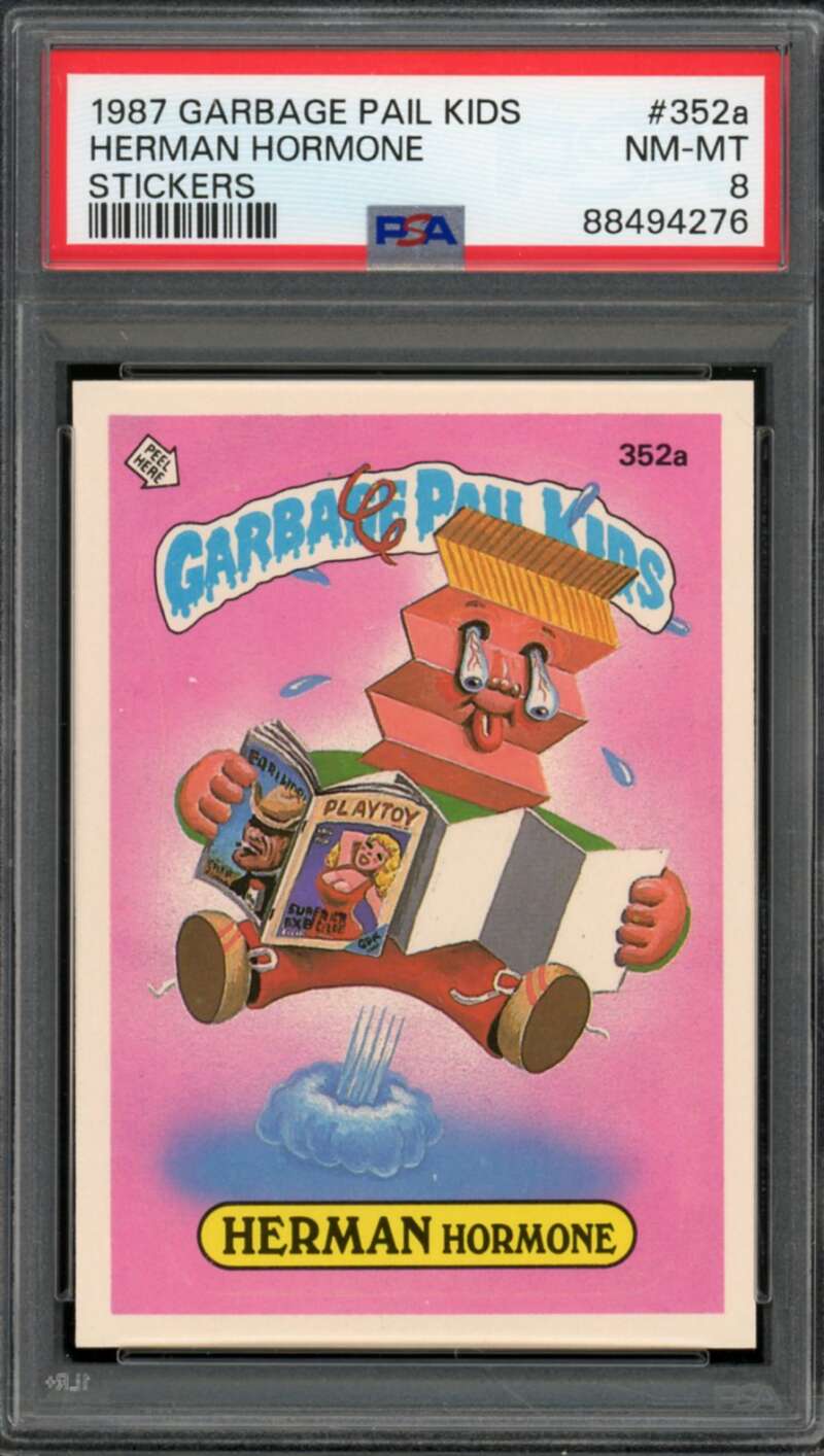 Herman Hormone Stickers Card 1987 Garbage Pail Kids #352a PSA 8 Image 1