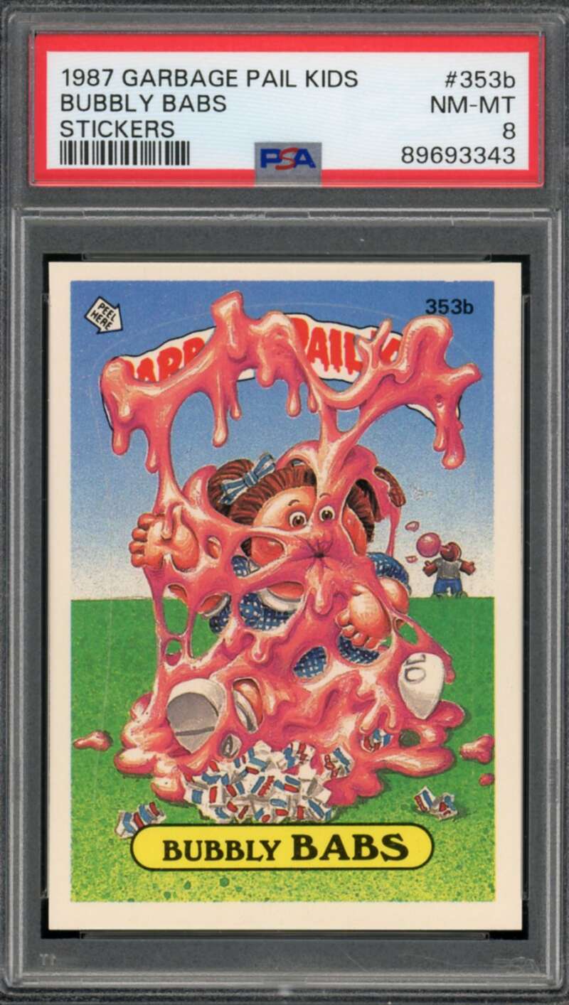 Bubbly Babs Stickers Card 1987 Garbage Pail Kids #353b PSA 8 Image 1