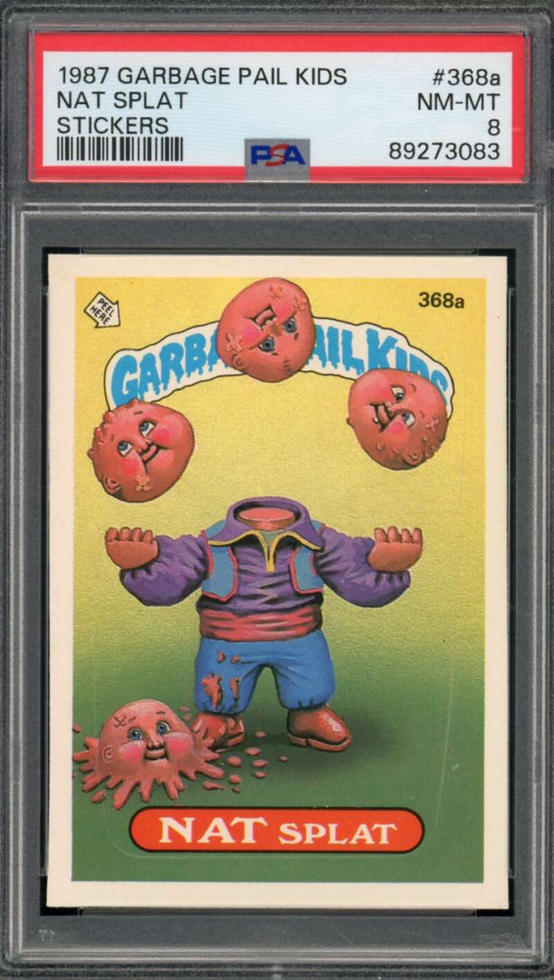 Nat Splat Stickers Card 1987 Garbage Pail Kids #368a PSA 8 Image 1