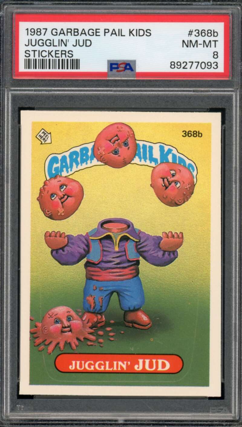 Jugglin' Jud Stickers Card 1987 Garbage Pail Kids #368b PSA 8 Image 1