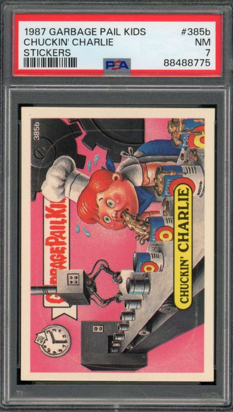 Chuckin' Charlie Stickers Card 1987 Garbage Pail Kids #385b PSA 7 Image 1