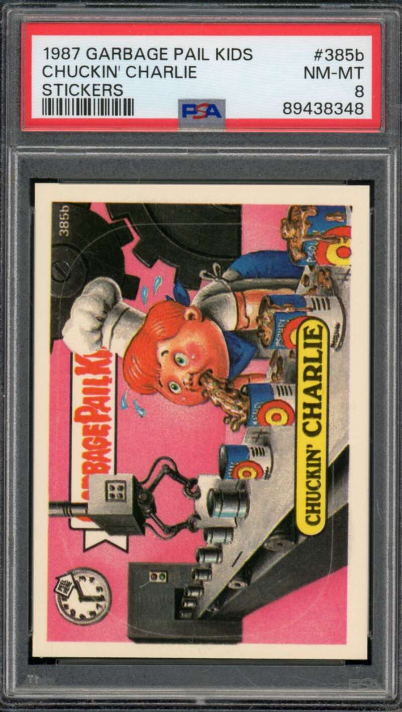 Chuckin' Charlie Stickers Card 1987 Garbage Pail Kids #385b PSA 8 Image 1