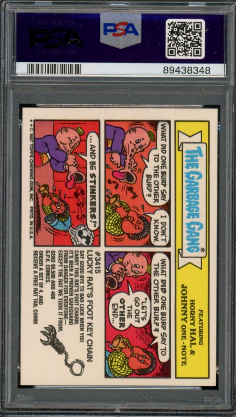 Chuckin' Charlie Stickers Card 1987 Garbage Pail Kids #385b PSA 8 Image 2