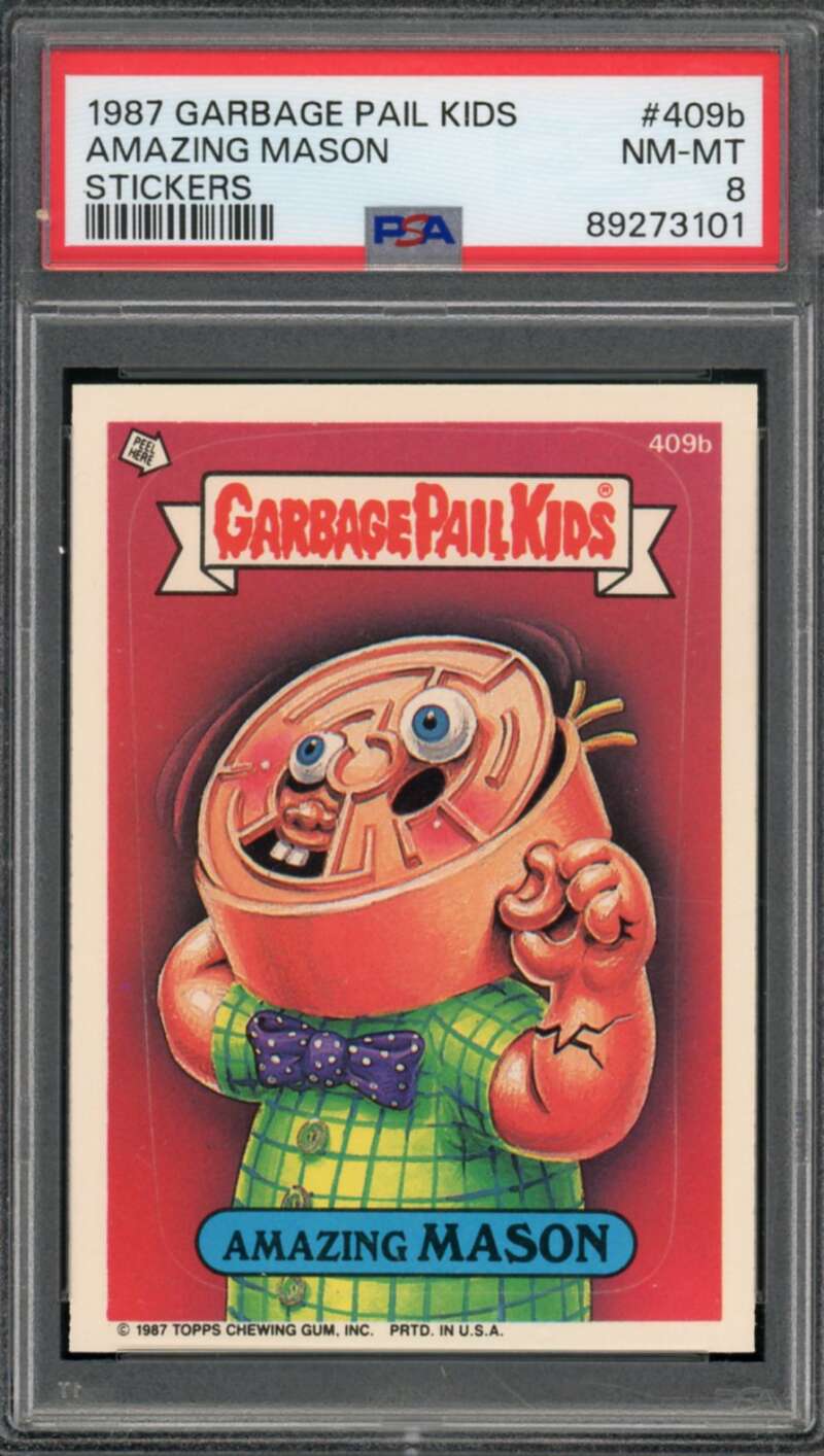 Amazing Mason Stickers Card 1987 Garbage Pail Kids #409b PSA 8 Image 1