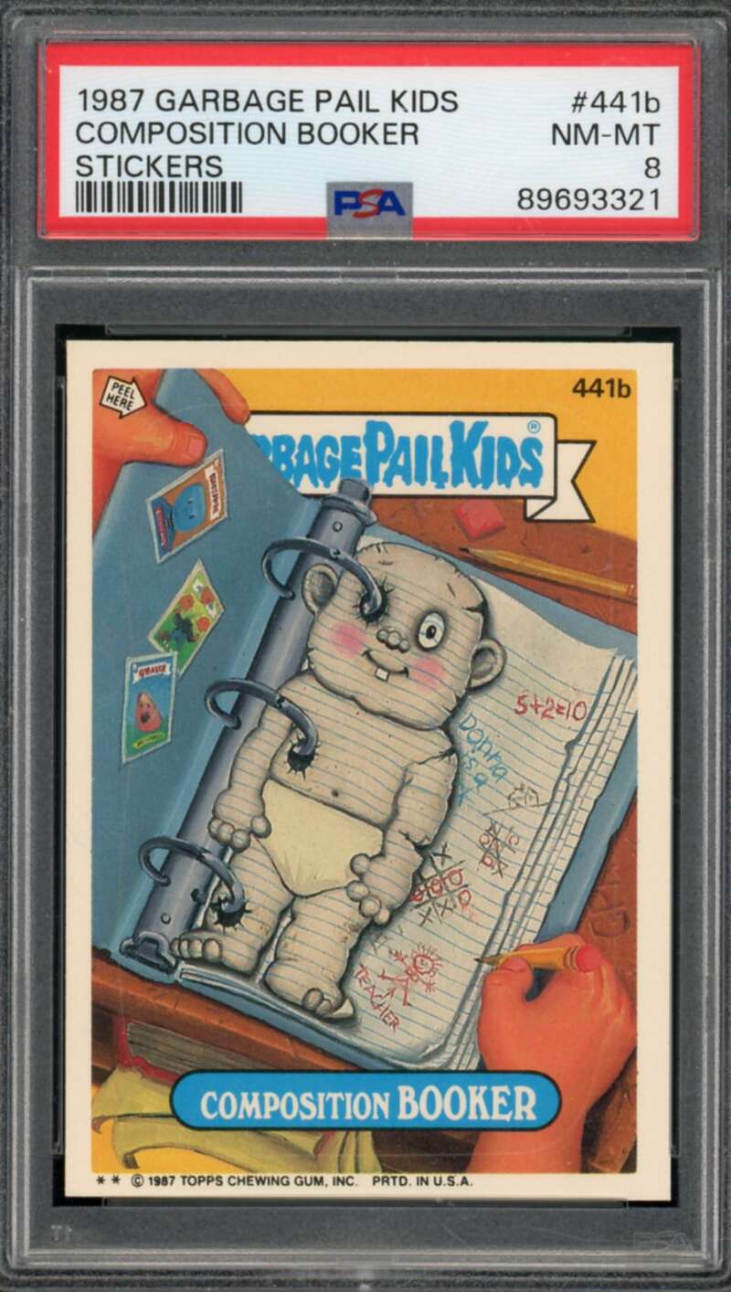 Composition Booker Stickers Card 1987 Garbage Pail Kids #441b PSA 8 Image 1