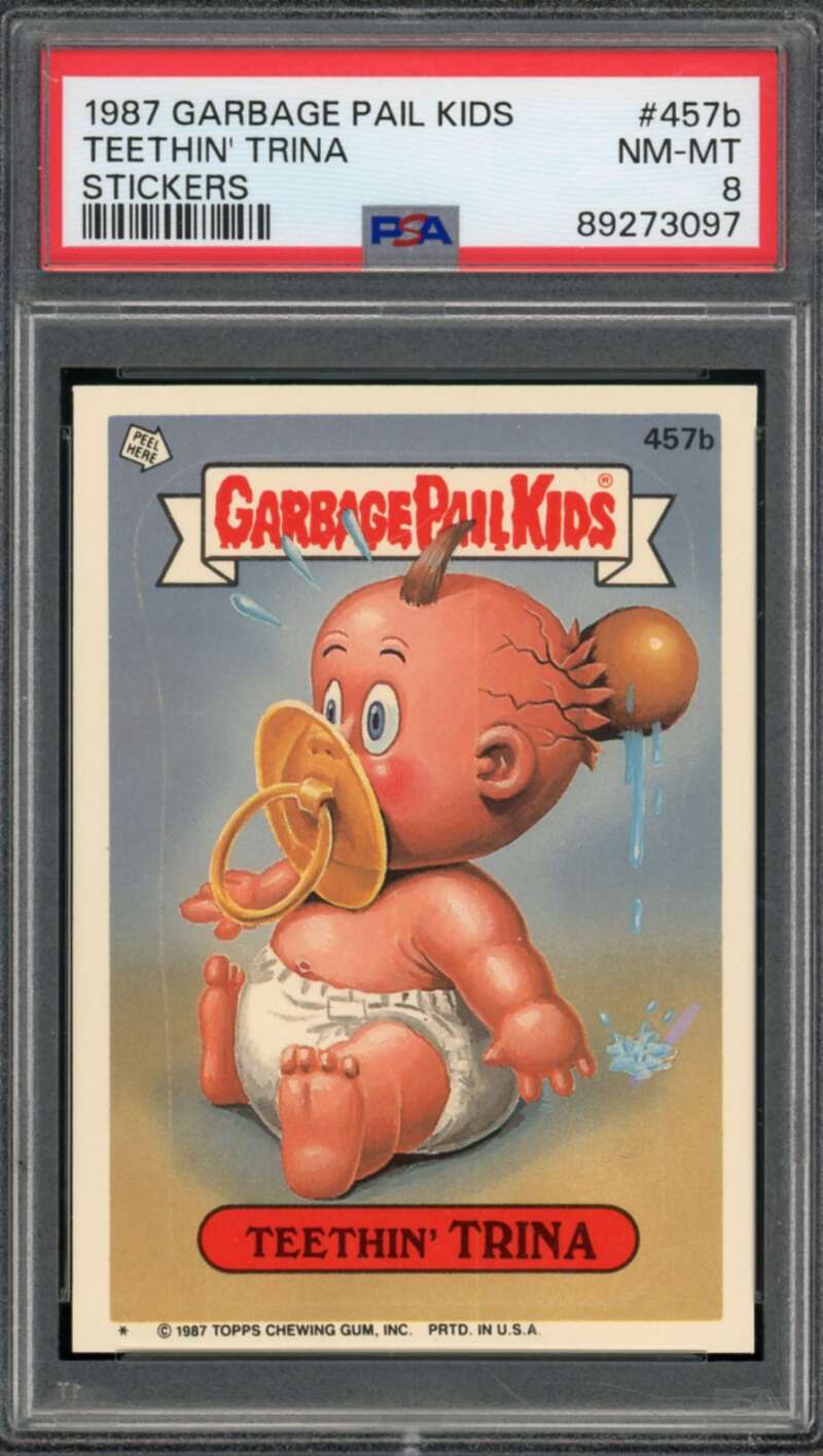 Teethin' Trina Stickers Card 1987 Garbage Pail Kids #457b PSA 8 Image 1