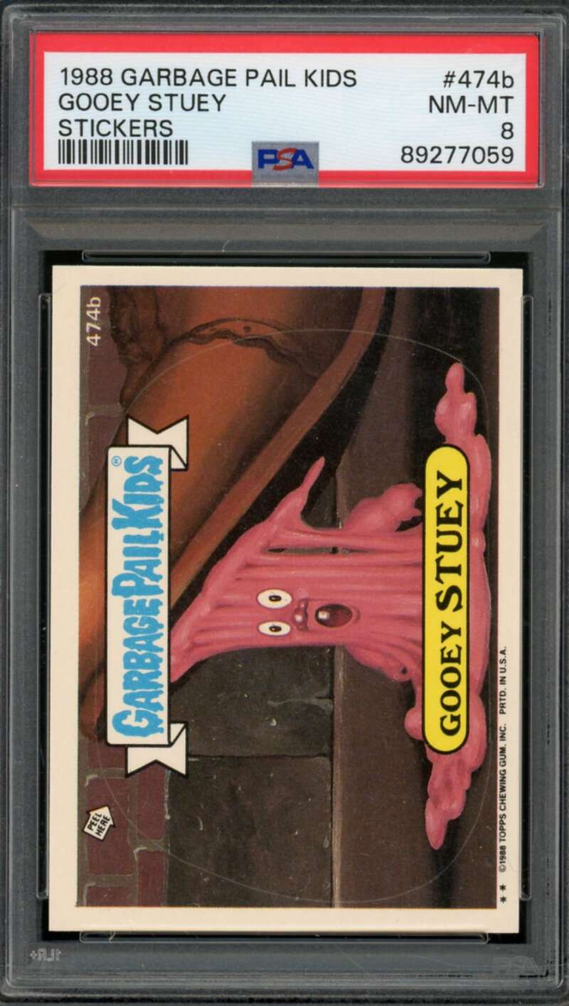 Gooey Stuey Stickers Card 1988 Garbage Pail Kids #474b PSA 8 Image 1