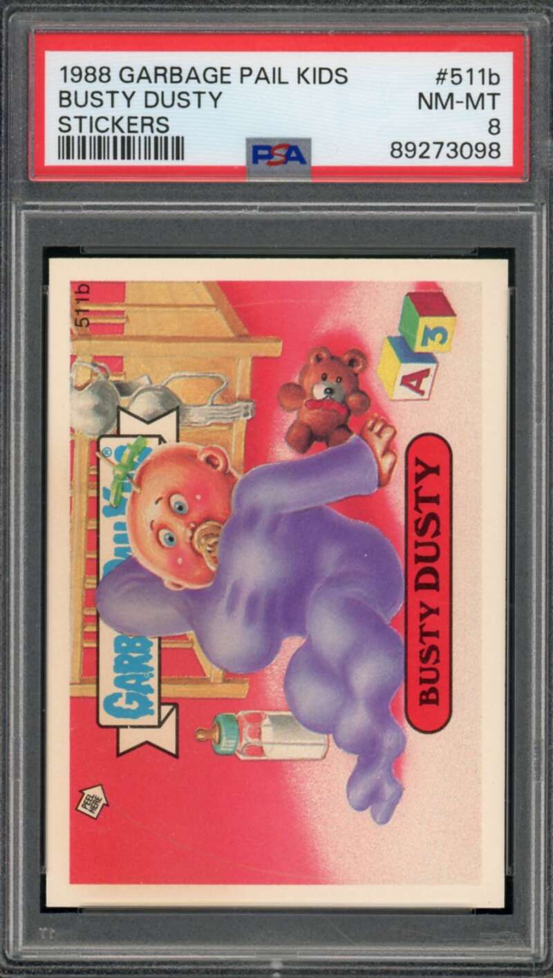 Busty Dusty Stickers Card 1988 Garbage Pail Kids #511b PSA 8 Image 1