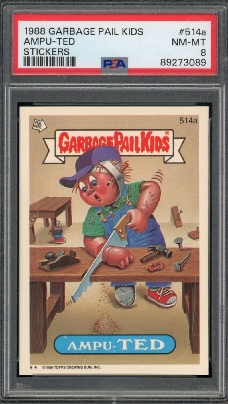 Ampu-Ted Stickers Card 1988 Garbage Pail Kids #514a PSA 8 Image 1