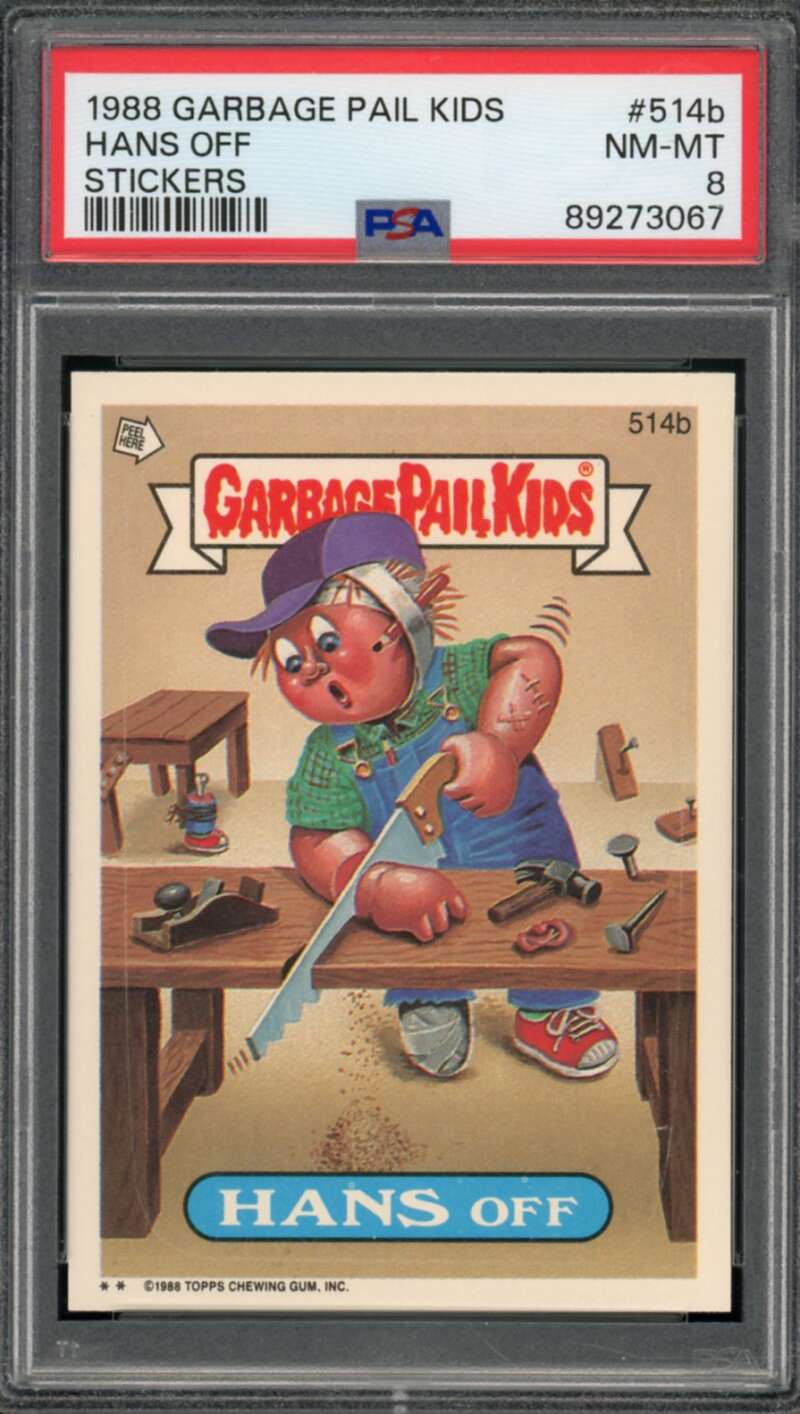 Hans Off Stickers Card 1988 Garbage Pail Kids #514B PSA 8 Image 1