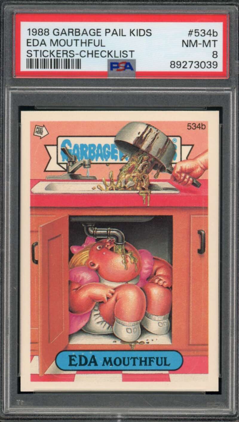 Eda Mouthful Stickers Card 1988 Garbage Pail Kids #534B PSA 8 Image 1