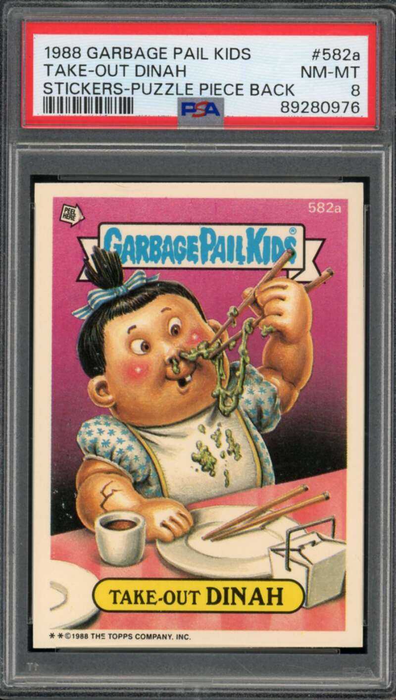 Take-Out Dinah Stickers Card 1988 Garbage Pail Kids #582a PSA 8 Image 1