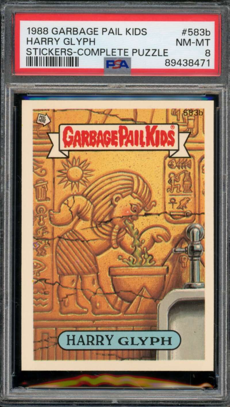 Harry Glyph Stickers Card 1988 Garbage Pail Kids #583b PSA 8 Image 1