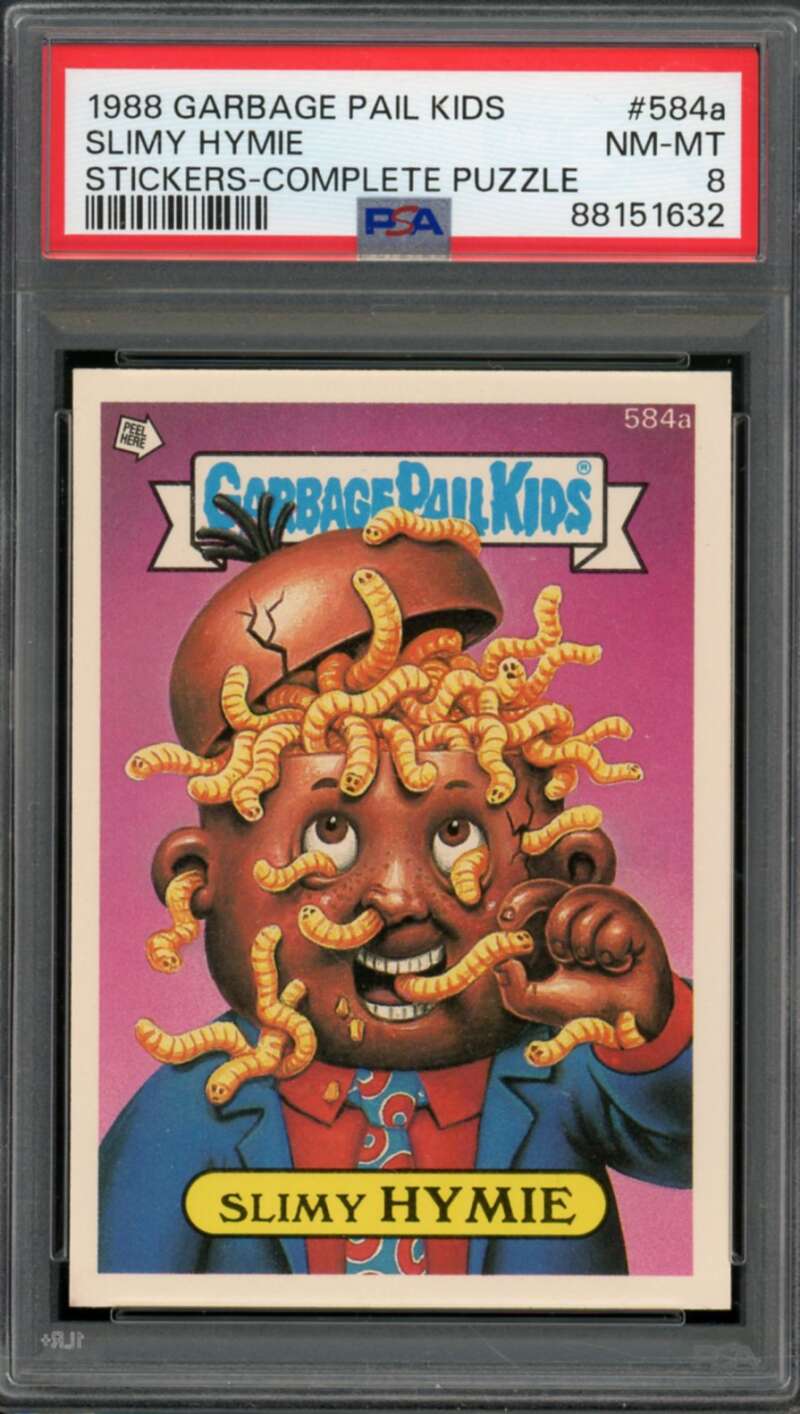 Slimy Hymie Stickers Card 1988 Garbage Pail Kids #584a PSA 8 Image 1