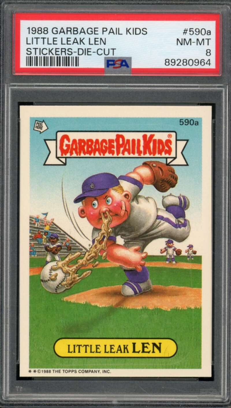 Little Leak Len Stickers Die-Cut Card 1988 Garbage Pail Kids #590a PSA 8 Image 1