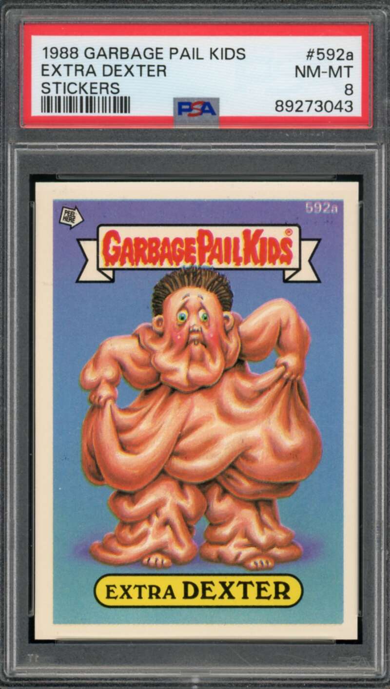 Extra Dexter Stickers Card 1988 Garbage Pail Kids #592A PSA 8 Image 1