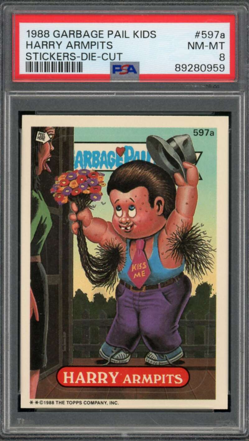 Harry Armpits Stickers Card 1988 Garbage Pail Kids #597A PSA 8 Image 1