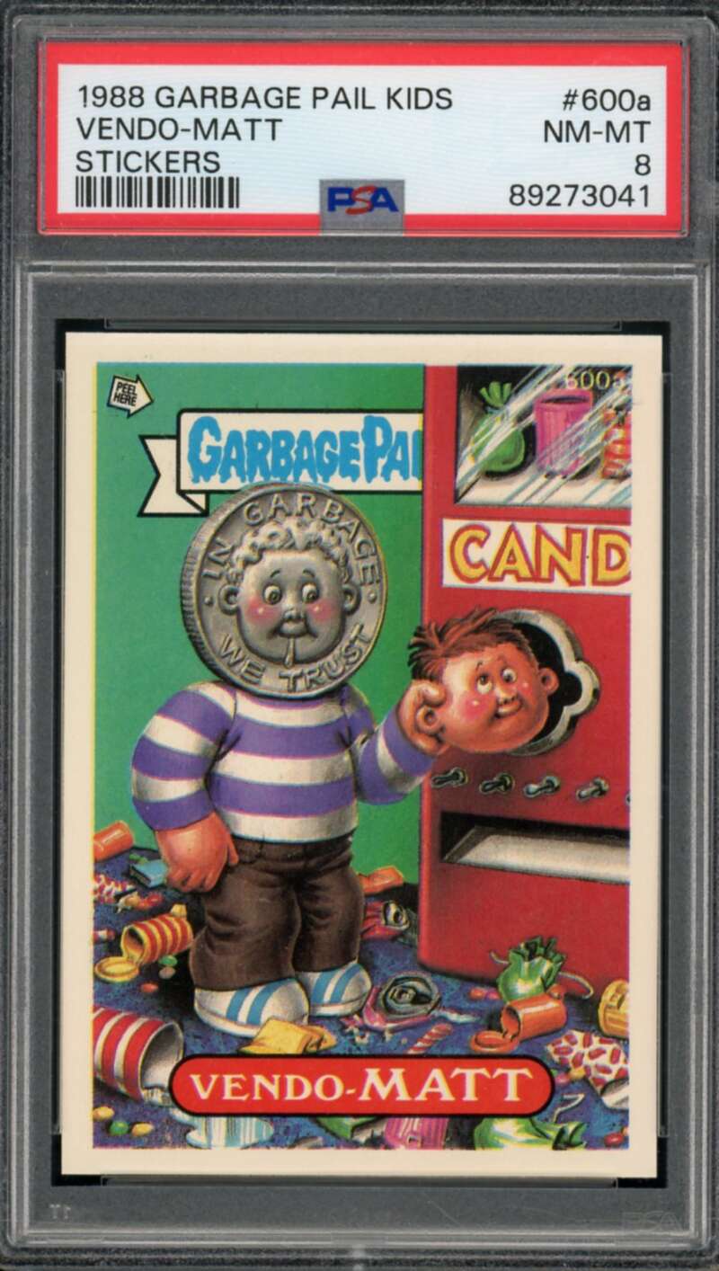 Vendo-Matt Stickers Card 1988 Garbage Pail Kids #600a PSA 8 Image 1