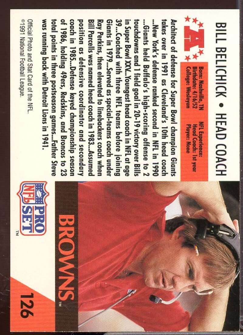 Bill Belichick CO Rookie Card 1991 Pro Set #126  Image 2