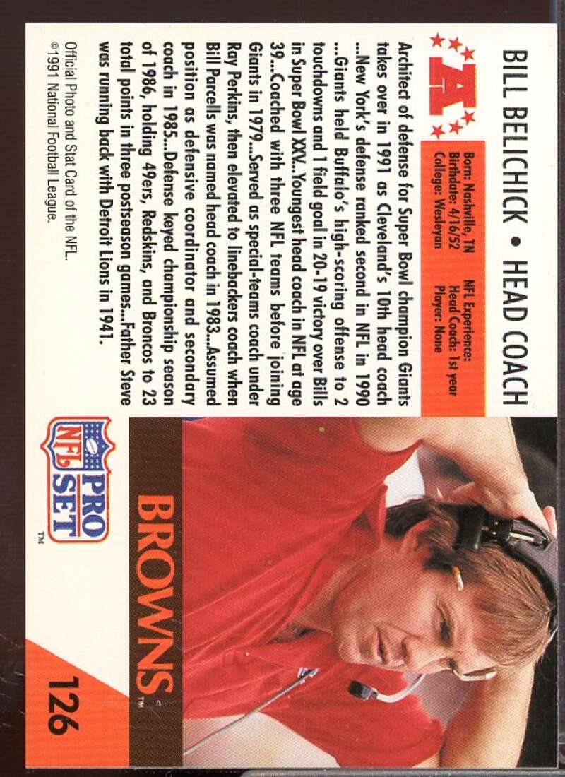 Bill Belichick CO Rookie Card 1991 Pro Set #126  Image 2