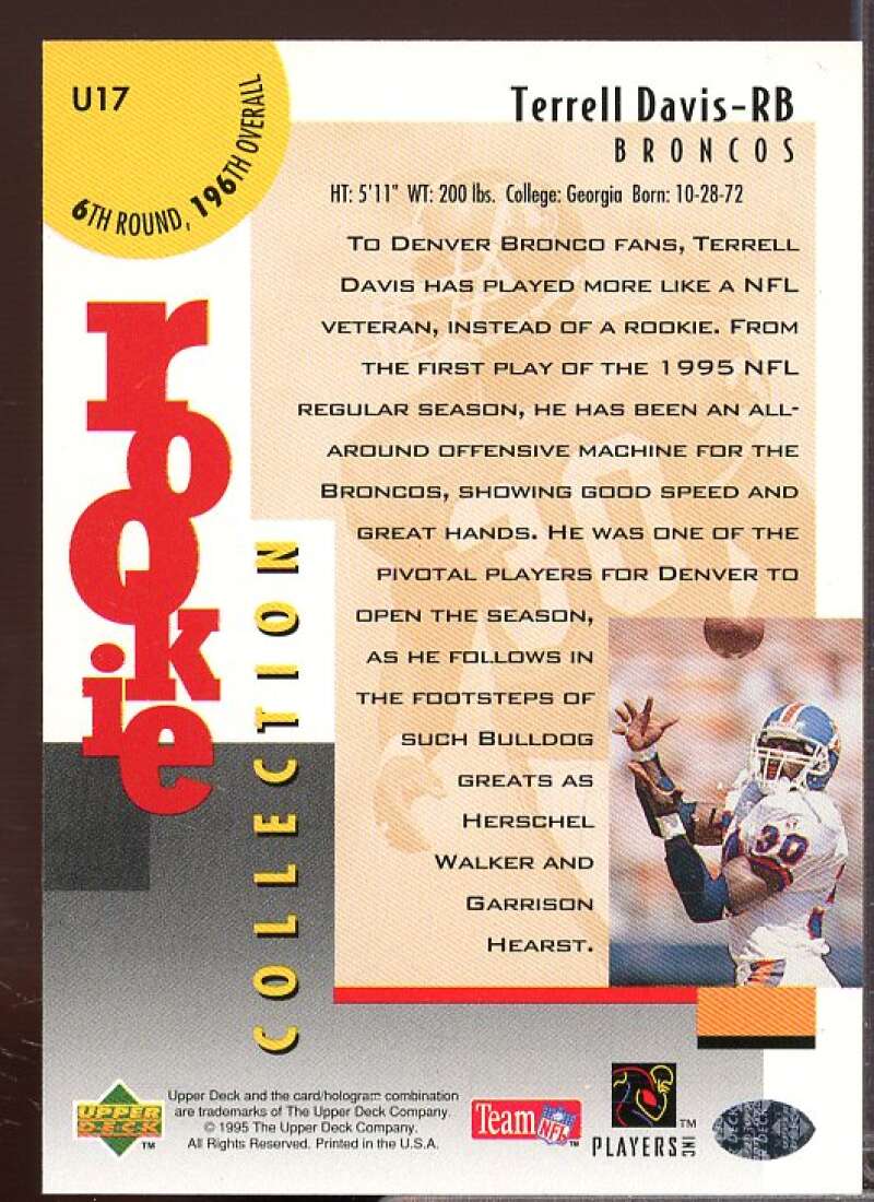 Terrell Davis Rookie Card 1995 Collector's Choice Update #U17  Image 2