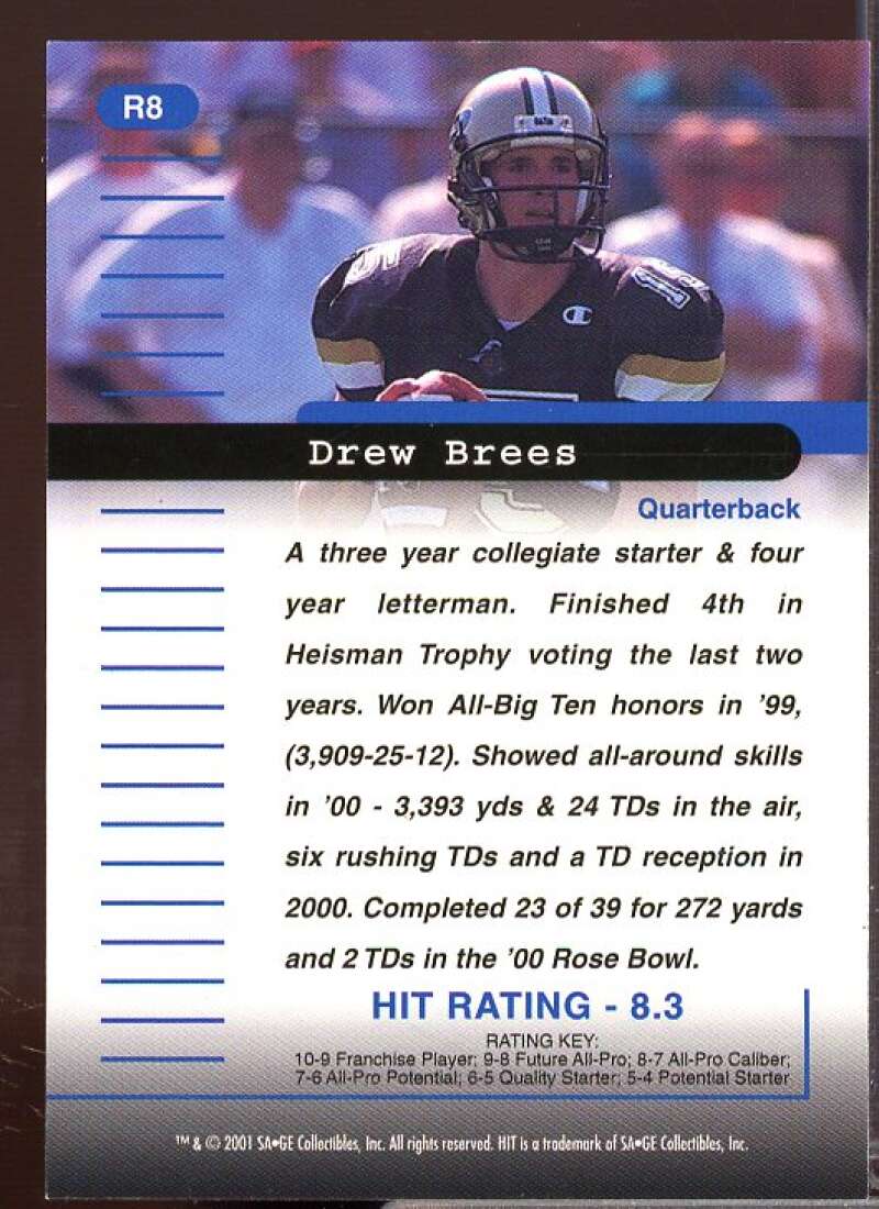 Drew Brees Rookie Card 2001 SAGE HIT Rarefied Gold #R8  Image 2