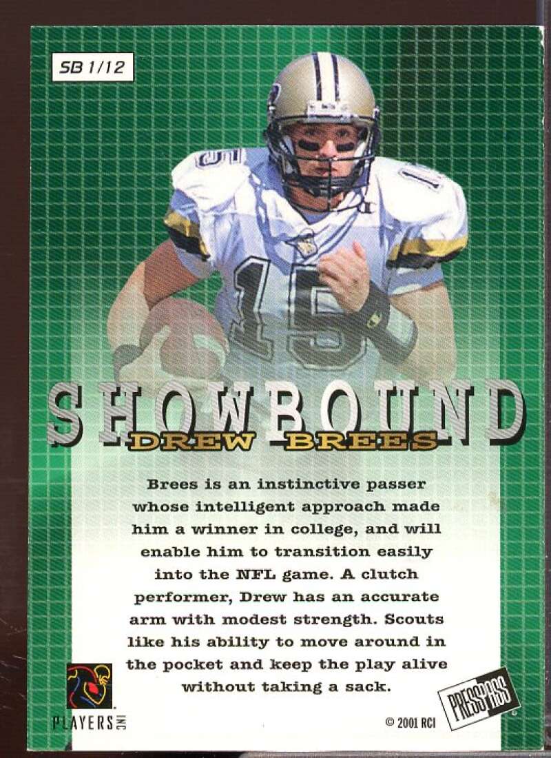 Drew Brees Rookie Card 2001 Press Pass Showbound #SB1  Image 2