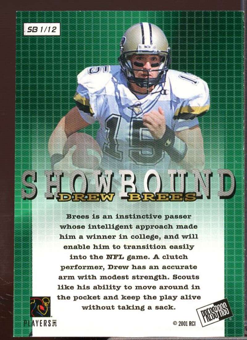 Drew Brees Rookie Card 2001 Press Pass Showbound #SB1  Image 2