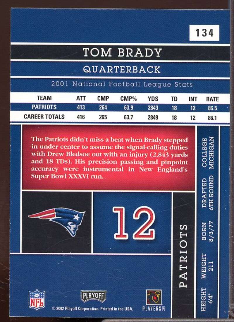 Tom Brady Card 2002 Absolute Memorabilia #134  Image 2