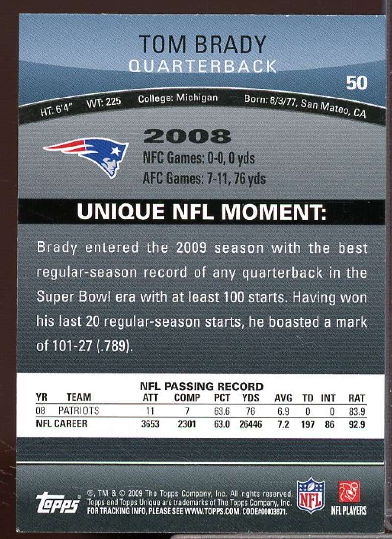 Tom Brady Card 2009 Topps Unique #50  Image 2