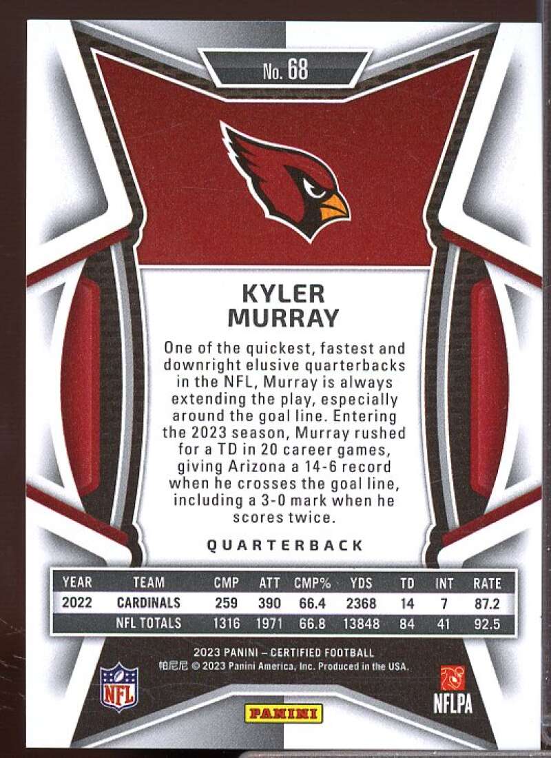 Kyler Murray Card 2023 Certified Mirror Teal #68  Image 2