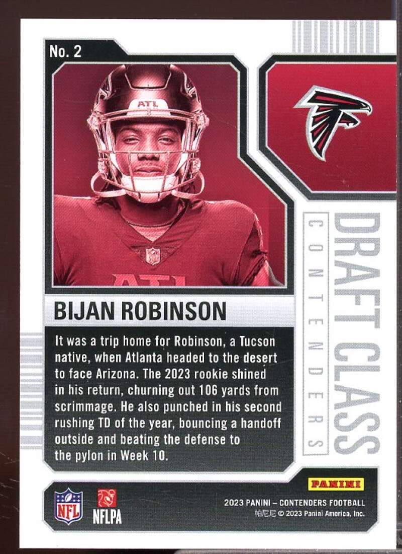 Bijan Robinson Card 2023 Panini Contenders Draft Class Contenders Red #2  Image 2