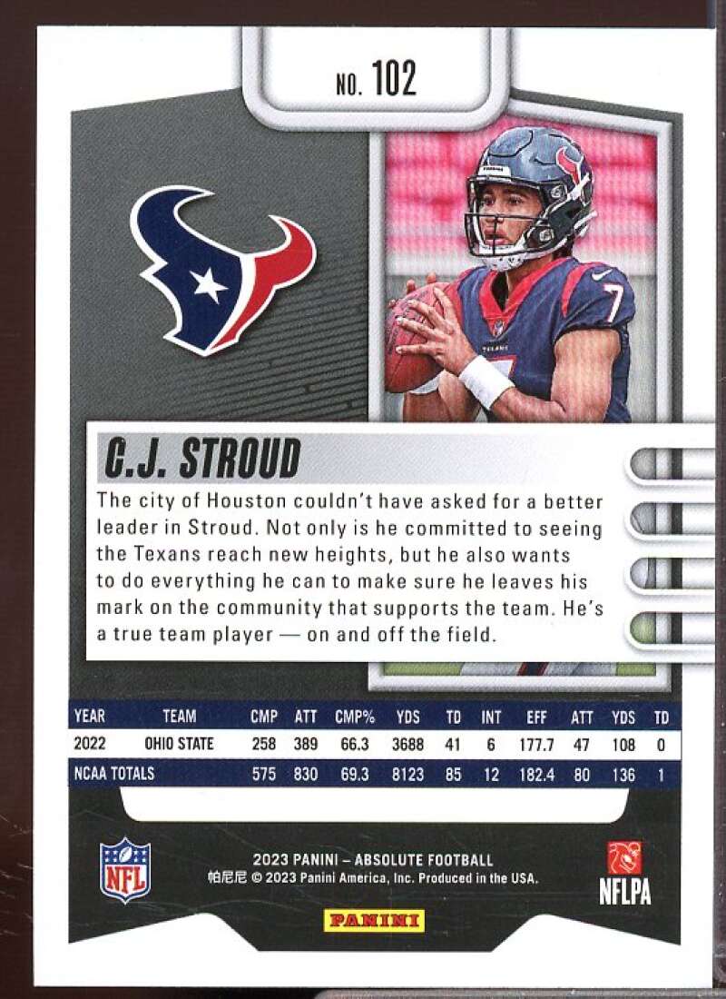 C.J. Stroud Rookie Card 2023 Absolute #102  Image 2