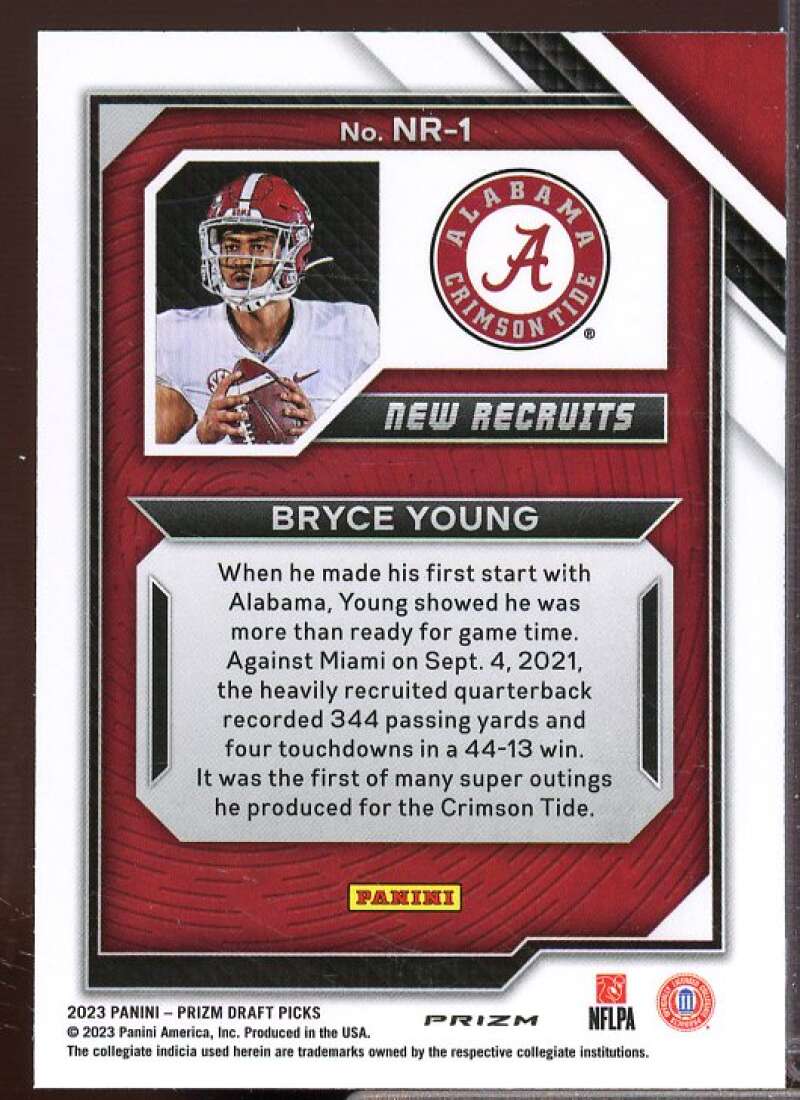 Bryce Young Rookie Card 2023 Panini Prizm Draft Picks New Recruits Green #1  Image 2