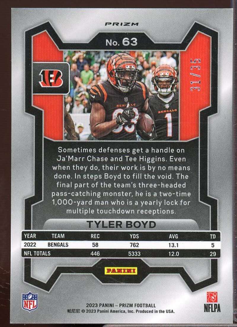 Tyler Boyd Card 2023 Panini Prizm Prizms Red Shimmer #63  Image 2