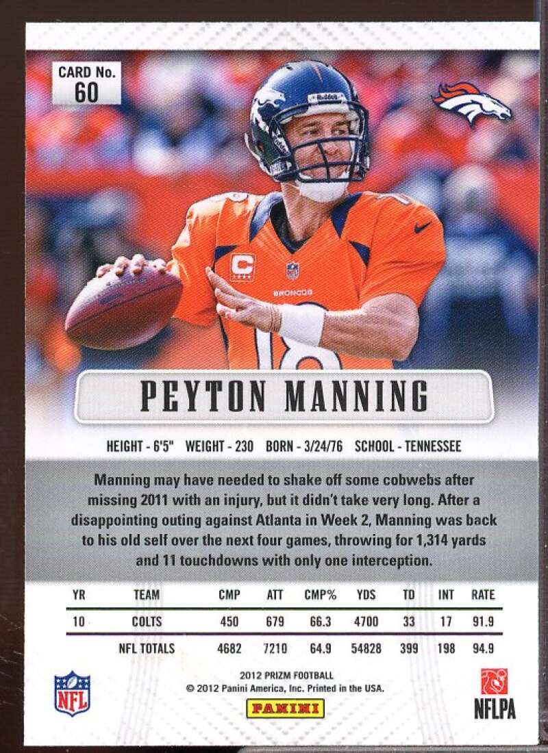 Peyton Manning Card 2012 Panini Prizm #60  Image 2