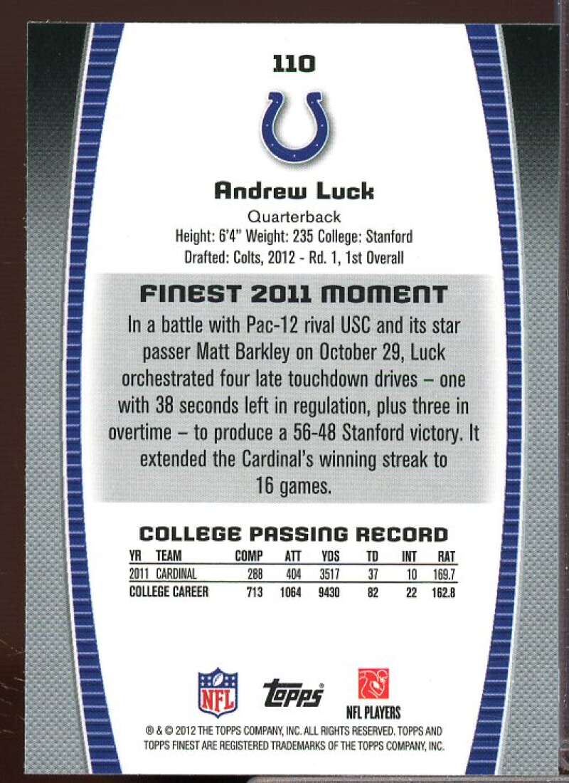 Andrew Luck RC Card 2012 Finest #110  Image 2