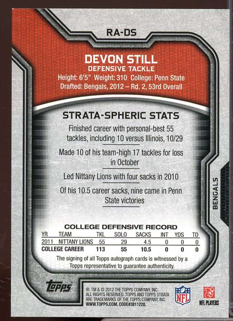 Devon Still Rookie Card 2012 Topps Strata Rookie Autographs Bronze #RADS  Image 2