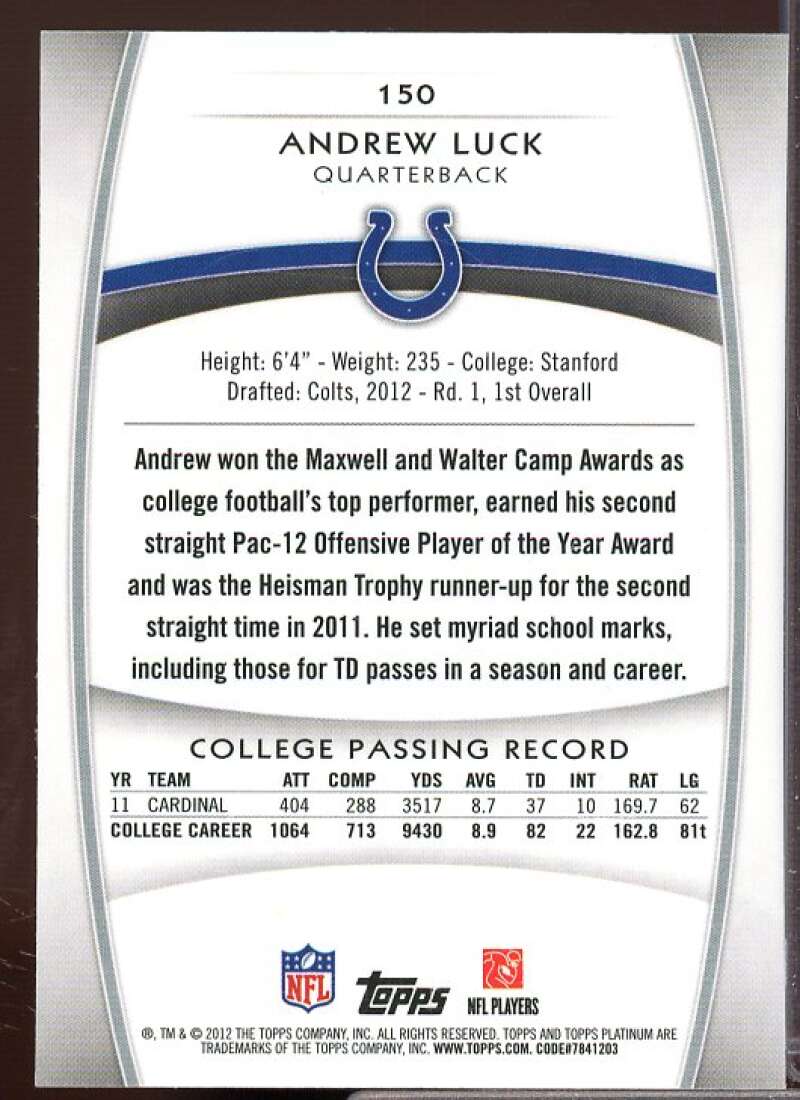 Andrew Luck Rookie Card 2012 Topps Platinum #150  Image 2